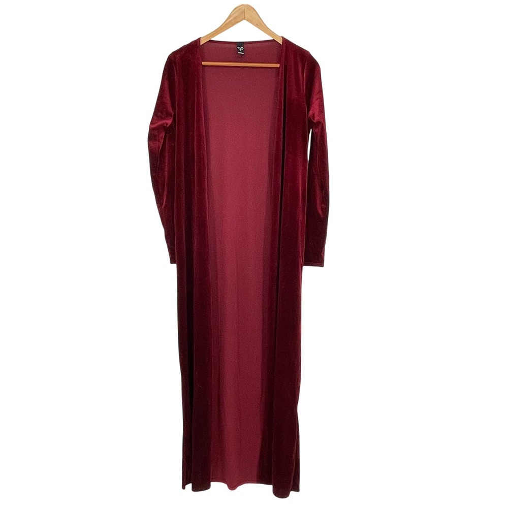 Windsor Burgundy Velvet Long Sleeve Duster Open Front Cardigan‎ Size S Holiday